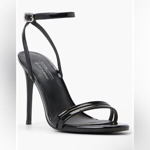 Jessica Shiny Black Ankle Strap Heels